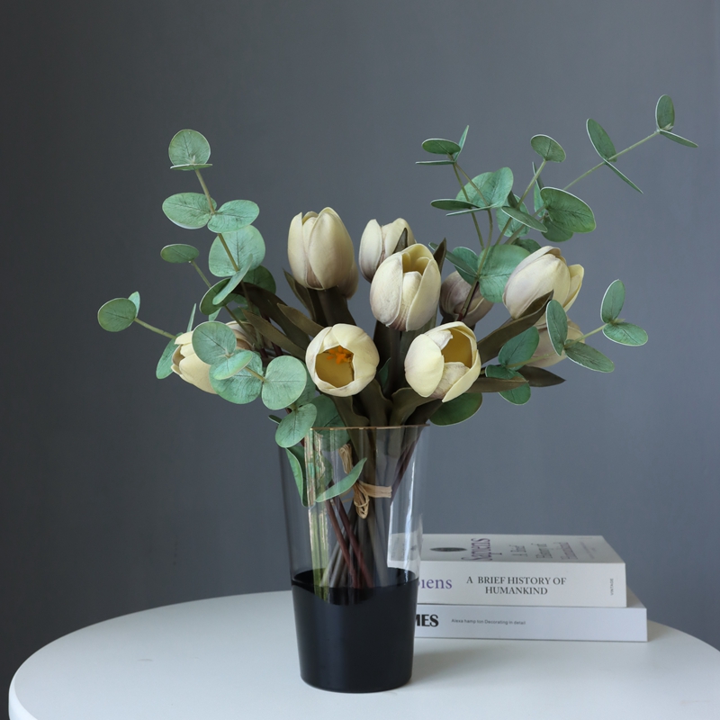 Morandi Superior Grey Tulip Emulation Flower Light Lavish Minimalist Dinner Table Floral Winger Feel Pu Moisturizing Fake Flowers