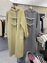 AK light luxury double-sided cashmere coat early spring Korean style hooded horn buckle design mid-length wool woolen coat for women