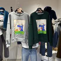 stvle Korean version of Dongdaemun 2022 winter new casual all-match round neck cartoon print long-sleeved fleece sweater