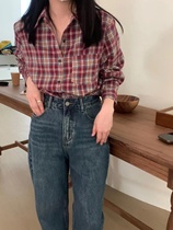 FU Korean version 2022 autumn and winter new retro loose casual all-match lapel plaid long-sleeved shirt womens top coat