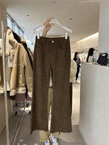 IN American retro sweet and spicy style corduroy trousers womens 2022 winter Korean version high waist thin plus velvet wide-leg pants
