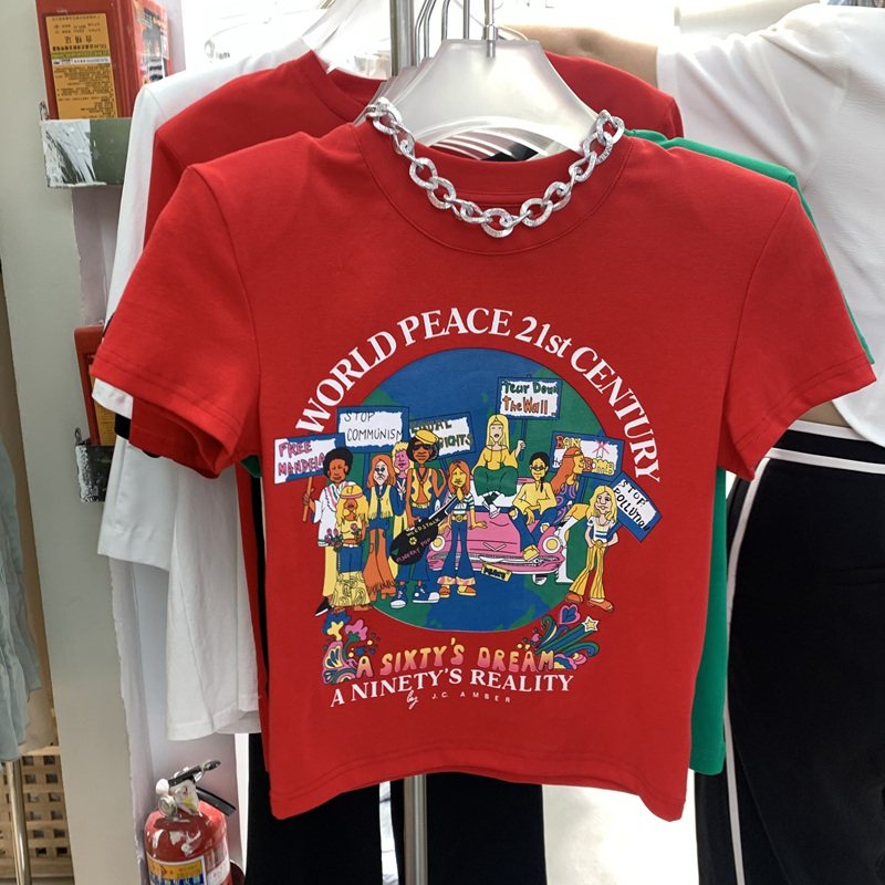 one one Korean version summer new 2022 Dongdaemun casual all-match slim fit portrait print short T-shirt