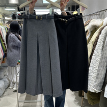 DVZ Korean version of the early spring new retro temperament all-match high waist thin woolen skirt pleated skirt mid-length skirt tide