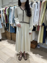blank 2023 Han Version Fair Fair Fair Fashion Fake Two Knitted Splicing V - collar high - waist long - sleeved dress woman