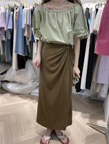 TN Korean version 2022 summer new casual all-match design wrinkled irregular high waist solid color skirt long skirt