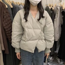 CANDY Korean version 2022 winter design sense solid color V-neck white duck down iron-absorbing buckle down jacket warm jacket womens fashion