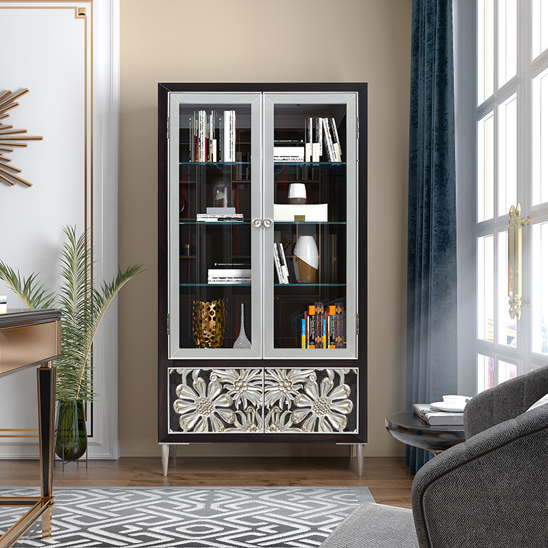 Villa bookcase with glass door light luxury study dustproof storage cabinet storage cabinet simple bookcase bookshelf paint