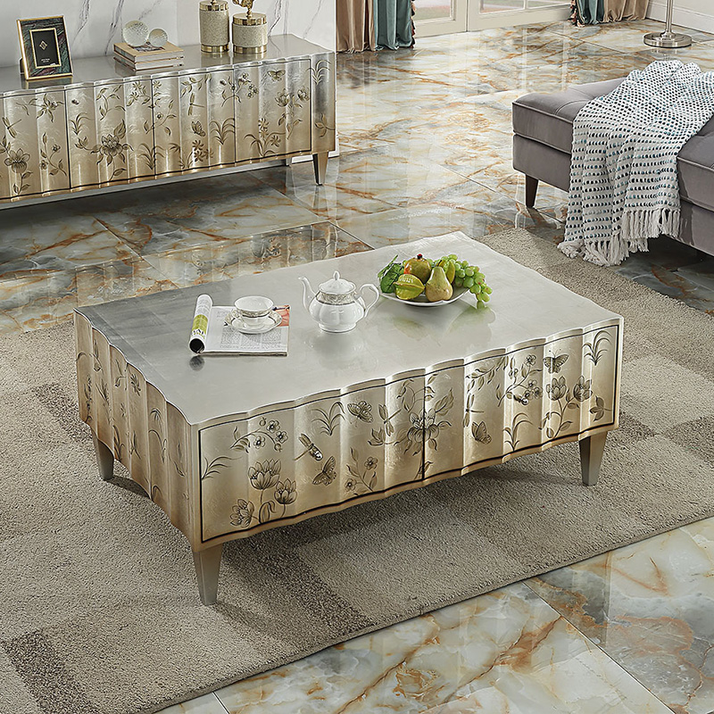 Light luxury style coffee table modern furniture paint carving multi-functional locker non-retractable self-contained villa living room cabinet