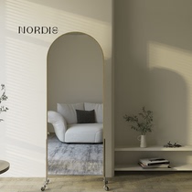 Second-hand solid wood dressing mirror household ins floor-standing fitting mirror creative design multi-functional magazine and newspaper rack mobile