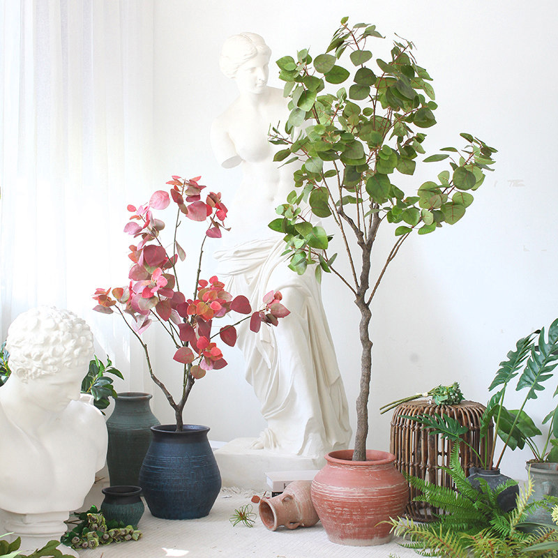 Sicilian Emulation Green Plant Potted Red Leafy Trees Yellow trees Home Shops Indoor floor Decorative View Plants