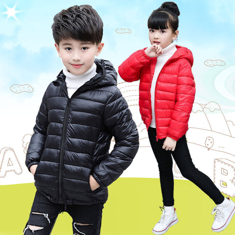Children's clothing boys and girls 2022 new children's light and thin down padded jacket autumn and winter warm hooded jacket short section trendy