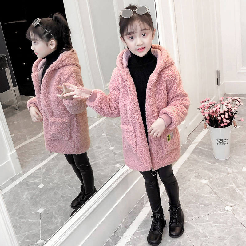 Male and female children's spring autumn winter jacket in long version 2022 new Korean version of lamb fluff large coat for large children's great clothes