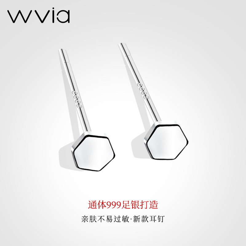 Sleep free 999 sterling silver earrings female geometric earrings small new ear hole anti-blocking anti-allergic ear stick earrings
