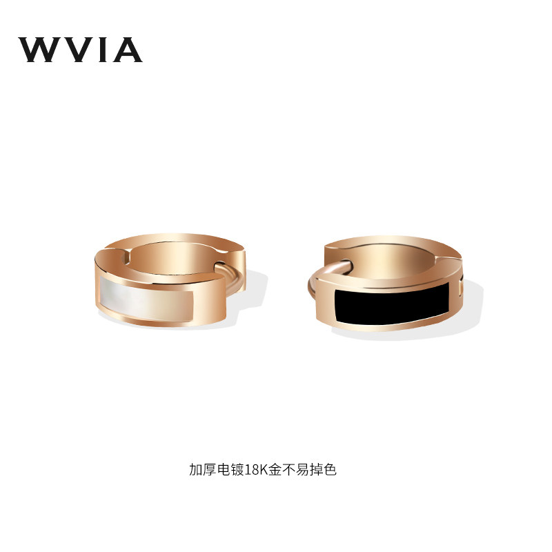 Titanium steel 18k gold earrings women's circle ring earrings Korean temperament rose gold earrings simple personality mother-of-pearl earrings