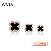 Light luxury clover earrings female sterling silver 2021 New Tide Net Red simple cold wind earrings full diamond zircon earrings