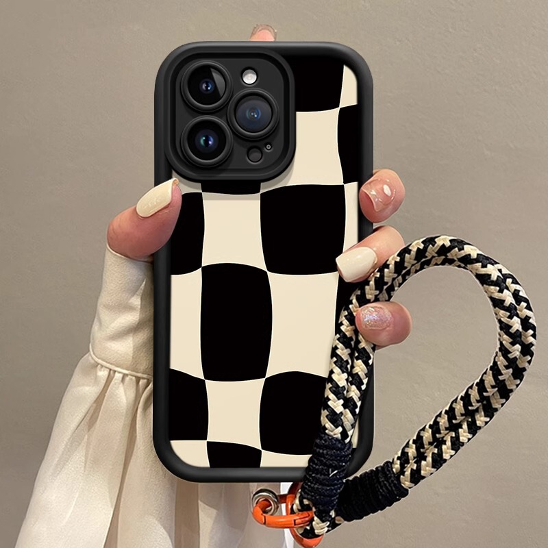 Black and White Cow Pattern Suitable for Apple 16 Pro Max Phone Case with Lanyard iPhone 15 Plus Silicone Soft Case 14 Pro Simple Lambskin 13 New Model 12 Full Coverage 11 Anti-Drop Premium 17 Air