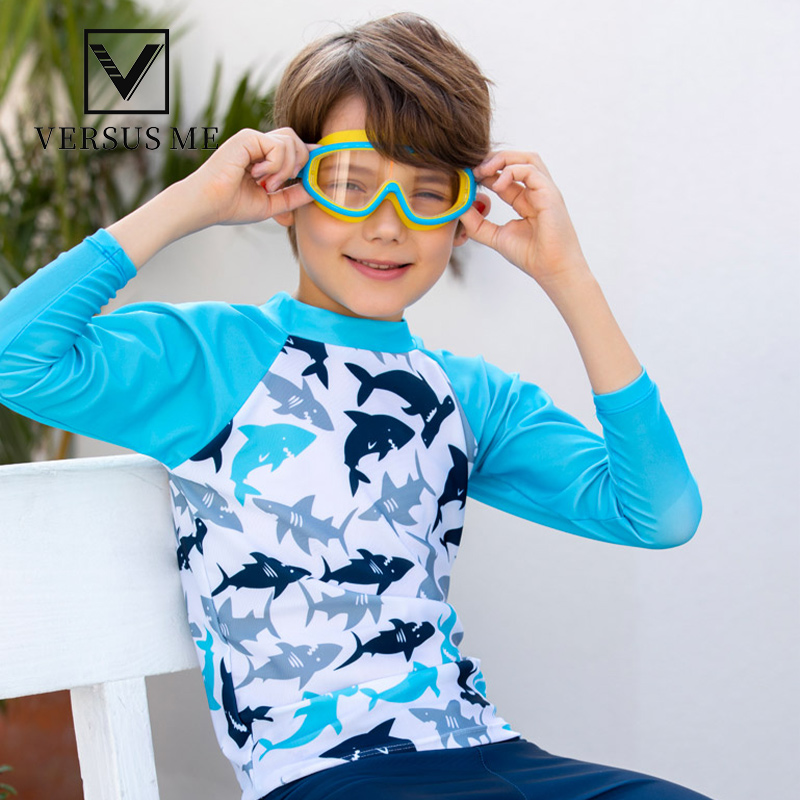 VERSUSME children's swimsuit boys and girls long-sleeved trousers swimming trunks sunscreen quick-drying middle and big children's split swimsuit
