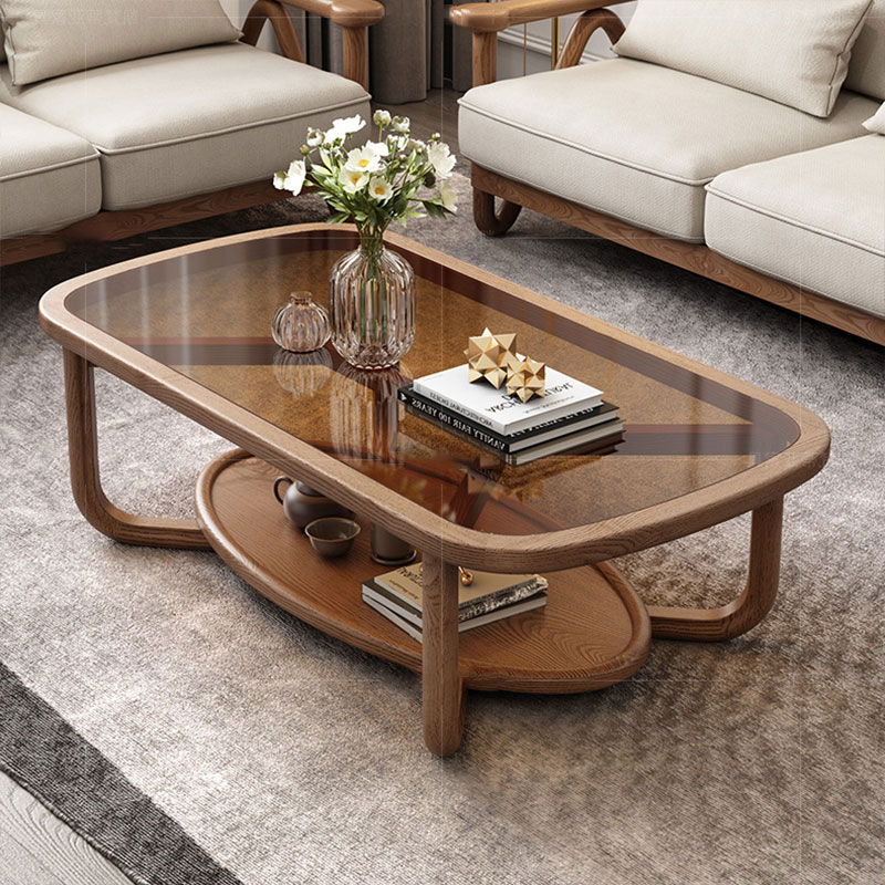Nordic solid wood coffee table TV cabinet combination simple modern Japanese living room small apartment tempered glass coffee table