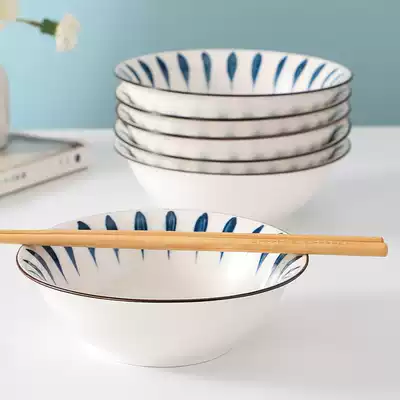 Japanese tableware Ramen bowl Ceramic large household noodle soup bowl Fruit salad bowl Wide mouth horn hat bowl