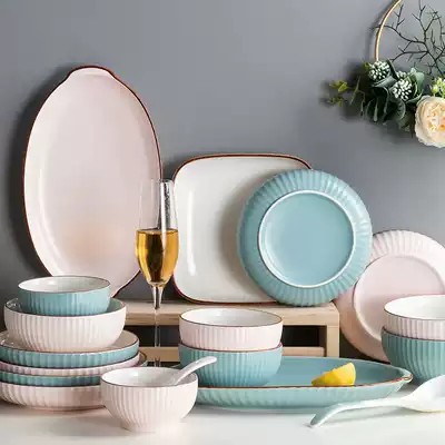 Nordic bowl set Bowl combination Ceramic bowl rice bowl Creative personality tableware ins wind bowl Household chopsticks