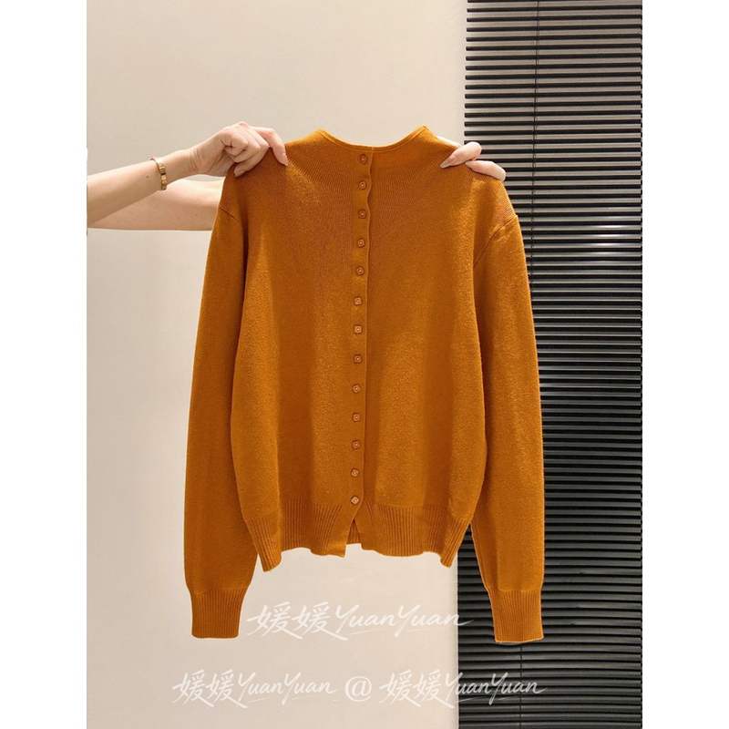 Casual and Mature Style Orange Half-High Collar Soft Knit Cardigan Autumn and Winter New ins Retro Button-Up Jacket Top