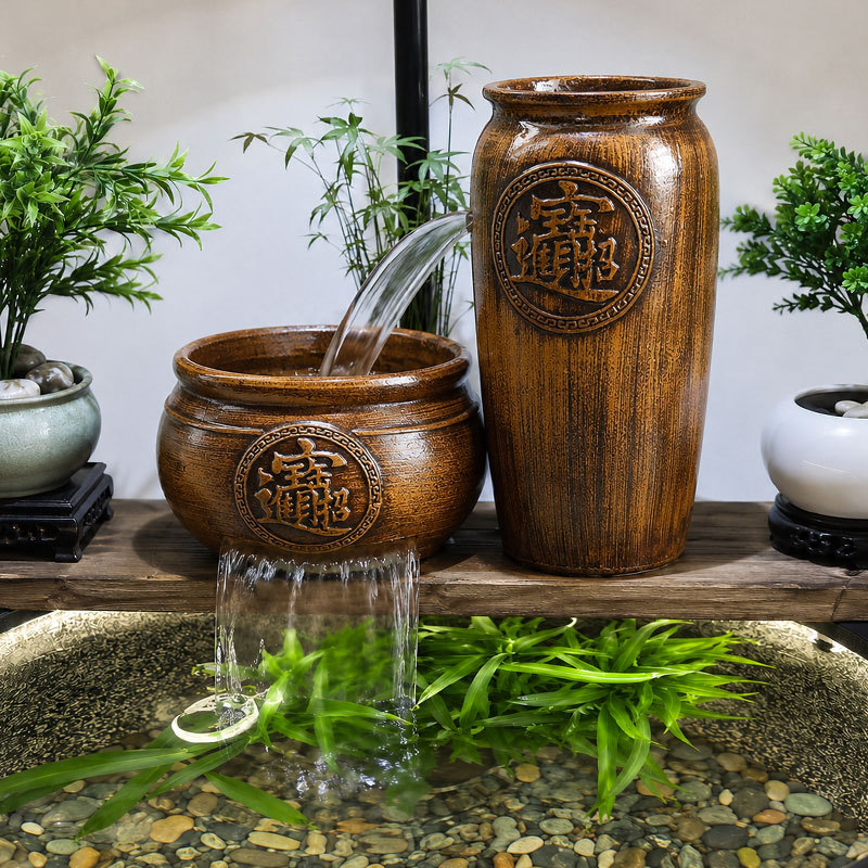 Complete Set of Ceramic Pots for Raising Fish, Traditional Ceramic Living Room Water Feature for Wealth, Waterfall Decoration, Circulating Water Fish Tank, Water Basin Landscaping Complete Set of Ceramic Pots for Raising Fish, Traditional Ceramic Living Room Water Feature for Wealth, Waterfall Decoration, Circulating Water Fish Tank, Water Basin Landscaping