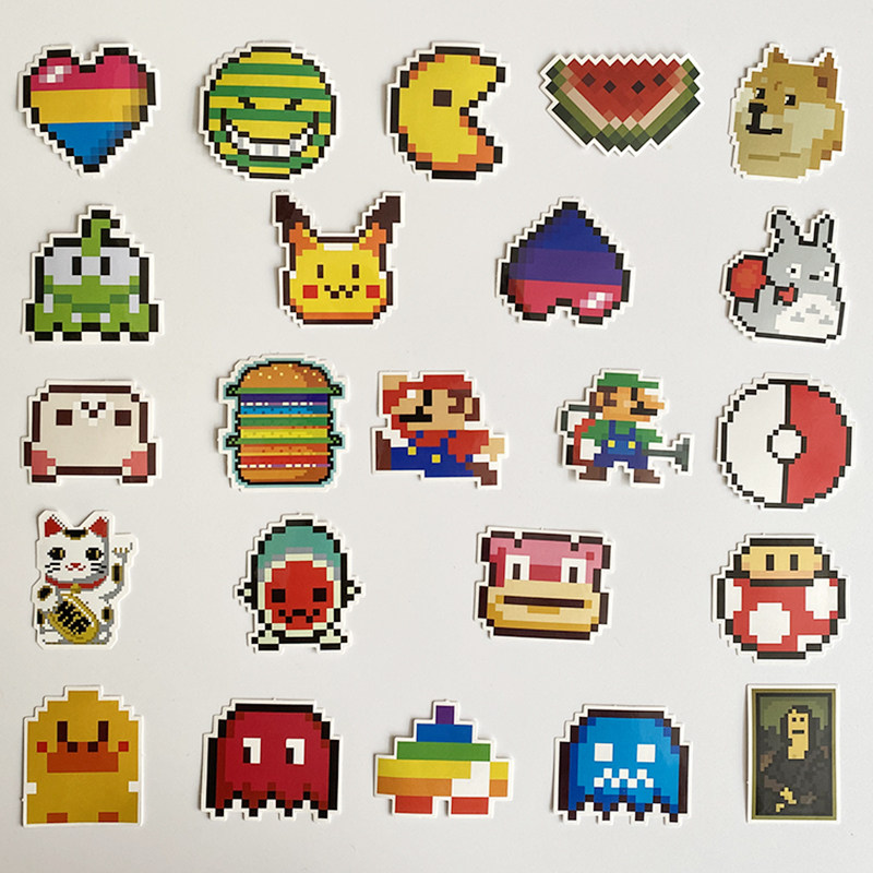 Cartoon mini pixel game small sticker luggage laptop mobile phone mobile phone protective case ipad sticker