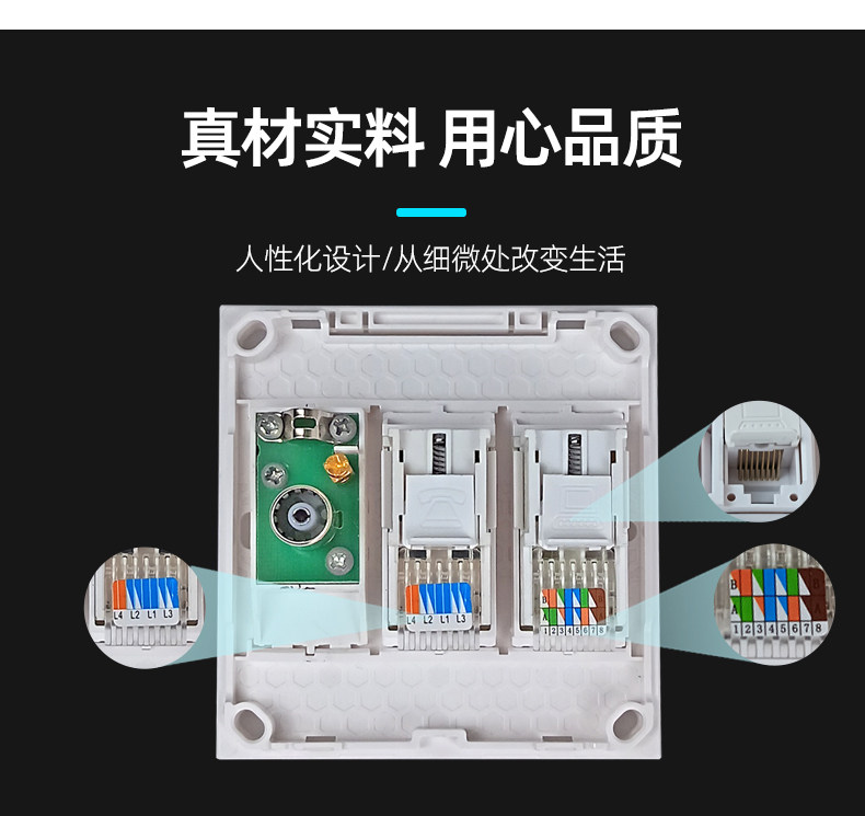 Розетка сетевая LAN 锦迈明装网路线插座超五类六类千兆接口明线电视电话电脑插座启光灰 Kam