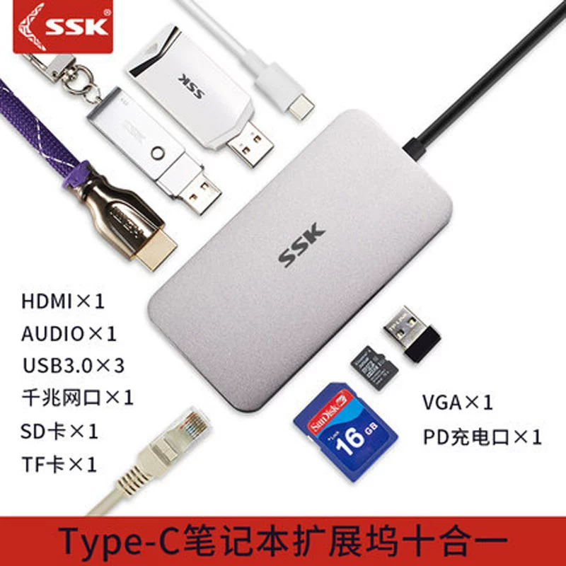 Trạm kết nối SSK Biaowang Type-C USB chuyển máy tính Apple sang cổng mạng HDMI Gigabit Đầu đọc thẻ TF / SD - USB Aaccessories