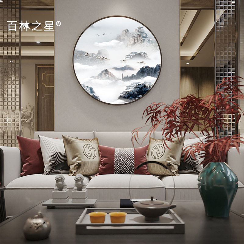 Solid wood round picture frame new Chinese modern simple cross stitch mounting frame diamond painting pine picture frame customization