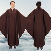 Xiangpai wide-sleeved Haiqing laymans clothing for men and women sea green bag cotton linen linen monks clothing short gown Buddhas clothing dark brown