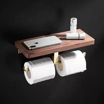 Solid wood tissue holder Creative powder room all-copper toilet roll toilet paper holder Black walnut toilet paper box mobile toilet paper holder