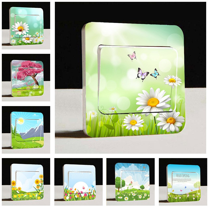 Cartoon cute home room decoration switch sticker wall sticker creative simple self-adhesive panel socket block sticker