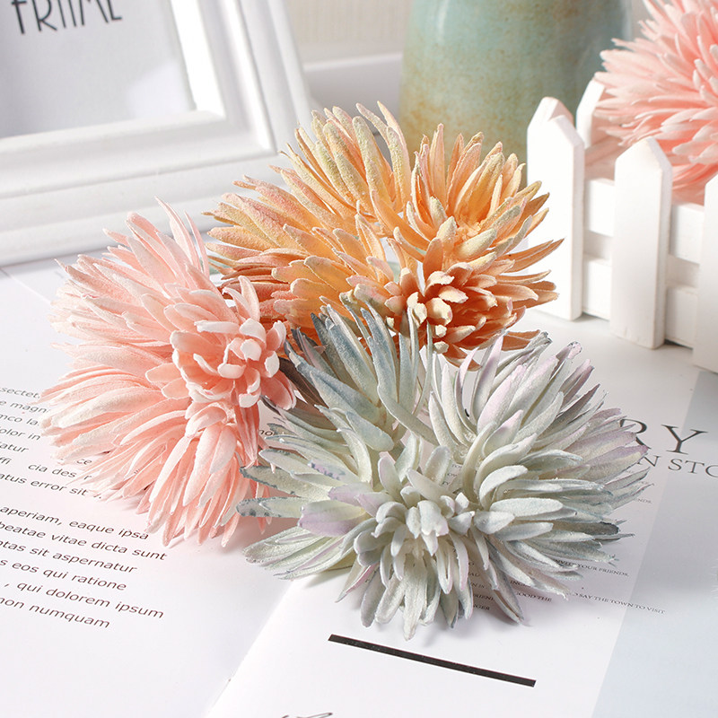 Imitation snow lotus small flower bouquet fake green plant white frost gradient color plant diy handmade garland gift box matching material