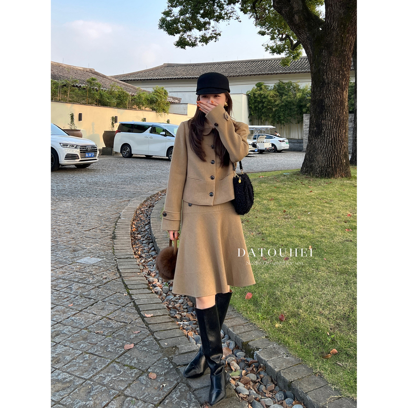 【Datouhei】Oxygen Morning Winter Short Coat for Women High Waist A-Line Skirt Two-Piece Set with Rayon 【Datouhei】Oxygen Morning Winter Short Coat for Women High Waist A-Line Skirt Two-Piece Set with Rayon