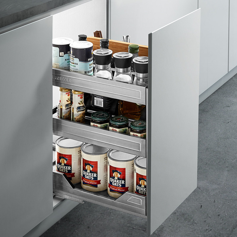 Humvee Kitchen Overall Cupboard Pull Basket Double 304 Stainless Steel Drawer Buffer Seasoned basket Flavors Containing shelf