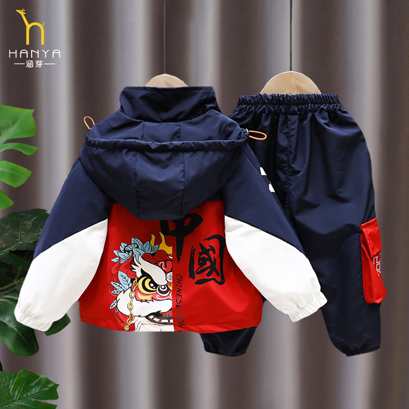 Boy Spring Clothing Suit Country Tide Sports 2022 New Baby Handsome Young Kids Spring Autumn Nets Red Fried Street Children Clothes