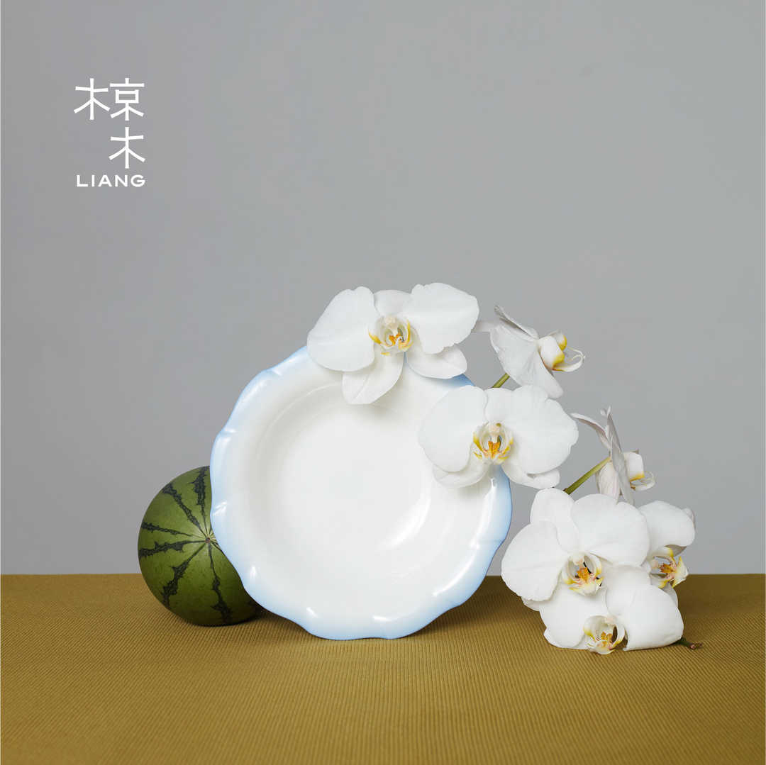 椋木藍染花口淺盤創意骨瓷水果盤家用餐具湯盤子子