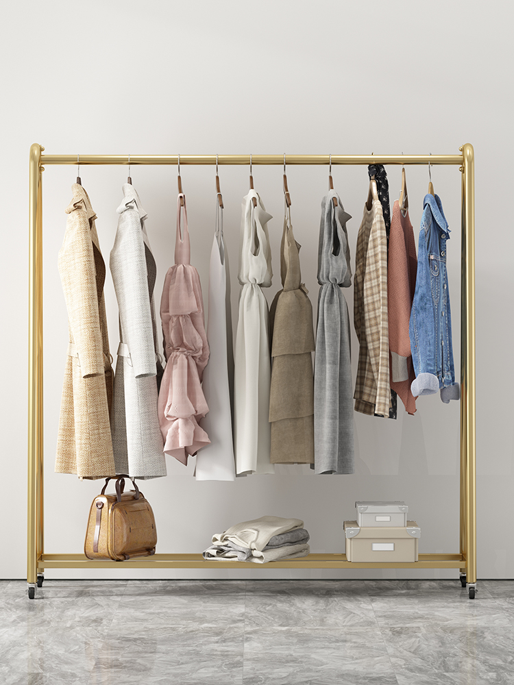 Women's clothing store special shelf display rack hanger floor live broadcast children's clothing gold display props hanging hanger pole