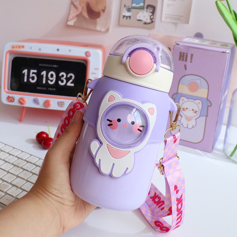 Children's thermos cup food grade 316 cute straw water cup female school special cup high-value student cute