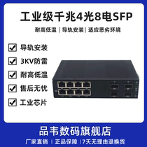 Pinwei rail-type ring network transceiver can self-heal industrial-grade Gigabit 4 optical 8 electrical 4 optical ports 8 network port photoelectric converter POE industrial single and double fiber ring network fiber optic switch with optical module