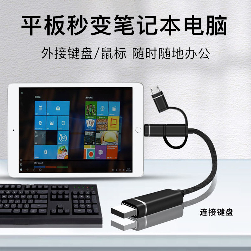 Three-In-One Otg Adapter Suitable for Apple, Huawei, Oppo, Xiaomi, Vivo, Universal Type-C Android Converter Cable to Connect USB Flash Drive, Keyboard, Mouse, Multi-Functional Mobile Phone to Download Songs to USB Flash Drive