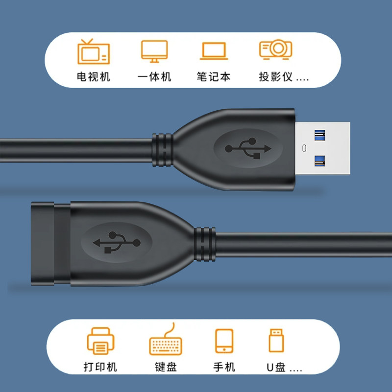 USB Extension Cable Male to Female 3.0 Data Cable 1/2/3m High-Speed Transmission Keyboard Mouse USB Flash Drive Connection to Computer Printer Extended Adapter Cable 2.0 Interface Mobile Phone Charging Computer Car Use