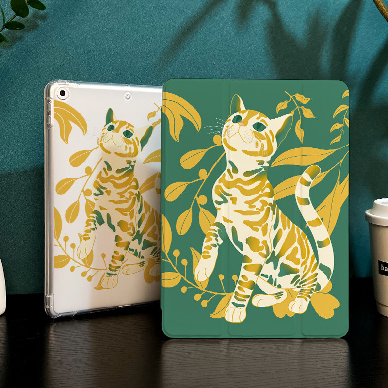 Deciduous flower cat applies ipad protective sleeve ipad9 flat shell 2022 apple air5 4 3 new ninth generation with pen slot 10 2 silicone pro11 full package mini