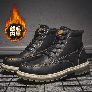 加绒马丁靴男秋冬款男鞋工装鞋高帮休闲靴子
