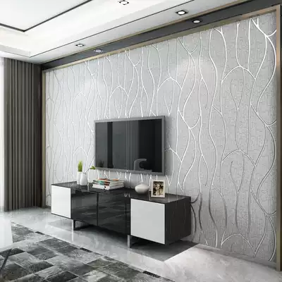 Modern minimalist living room TV background wall wallpaper 3D three-dimensional non-woven cloth wallpaper waterproof deerskin striped wallpaper