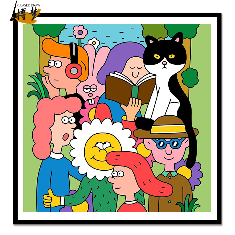 Bo dream digital oil painting diy fill color hand-painted to reduce boredom abstract cartoon cute animation simple oil painting