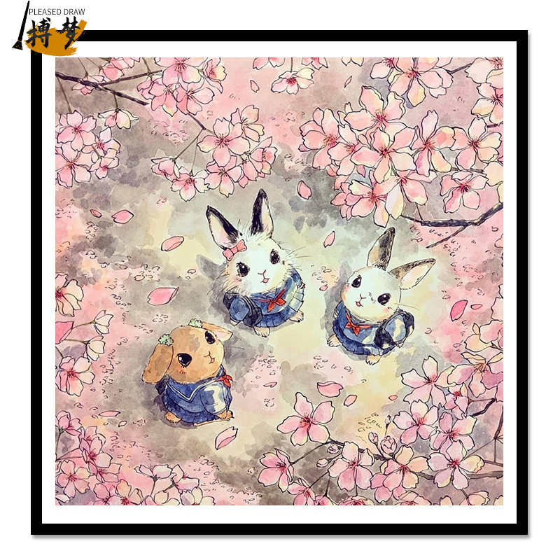 Handmade digital oil painting diy filling to relieve boredom cartoon hand-painted animal rabbit cute healing animation oil painting