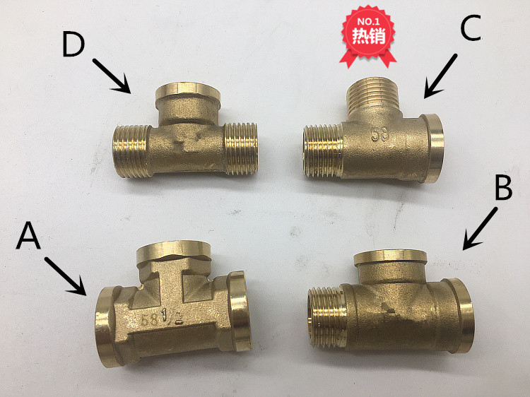 4 Sub-thickened All-copper three-way connector Three-out-of-wire internal thread external internal thread Gas Pipe Heater water pipe fittings