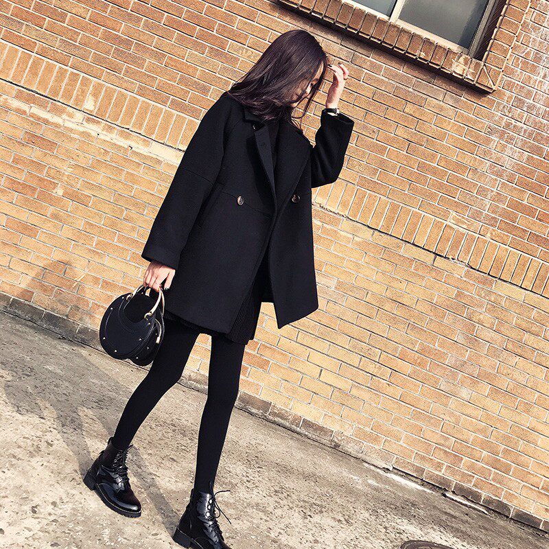 Black cashmere big coat woman short autumn and winter 2021 new loose slim small sub retro thickened fur coat